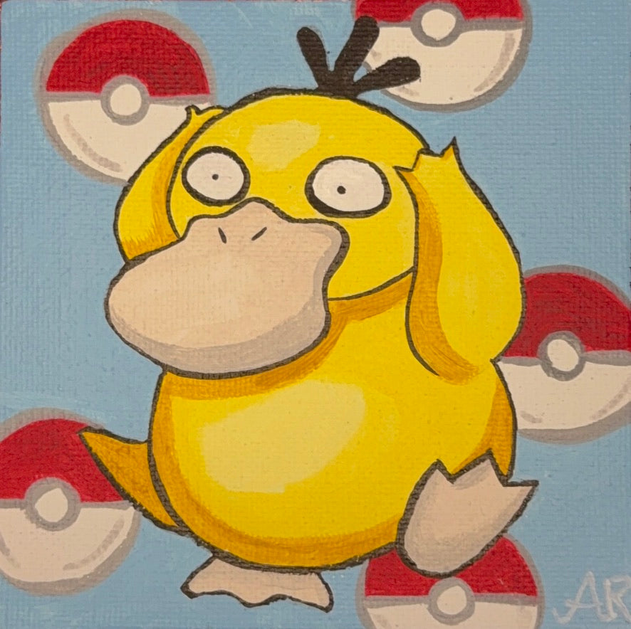 Psyduck, hand-painted on 4x4 inch canvas