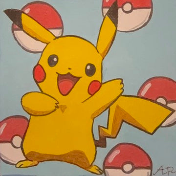 Pikachu, hand-painted on 4x4 inch canvas