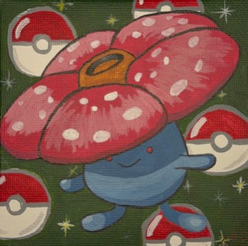 Vileplume, hand-painted on 4x4 inch canvas