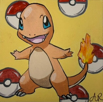 Charmander, hand-painted on 4x4 inch canvas